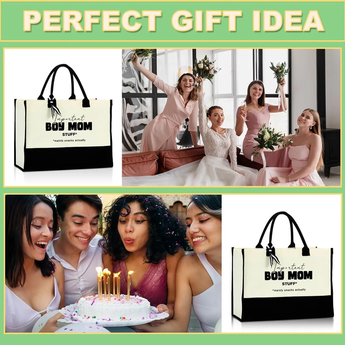 Boy & Girl Mom Gifts: Best Mom Ever Canvas Tote Bag - Beach, Grocery, Mothers Day & Birthday Gift
