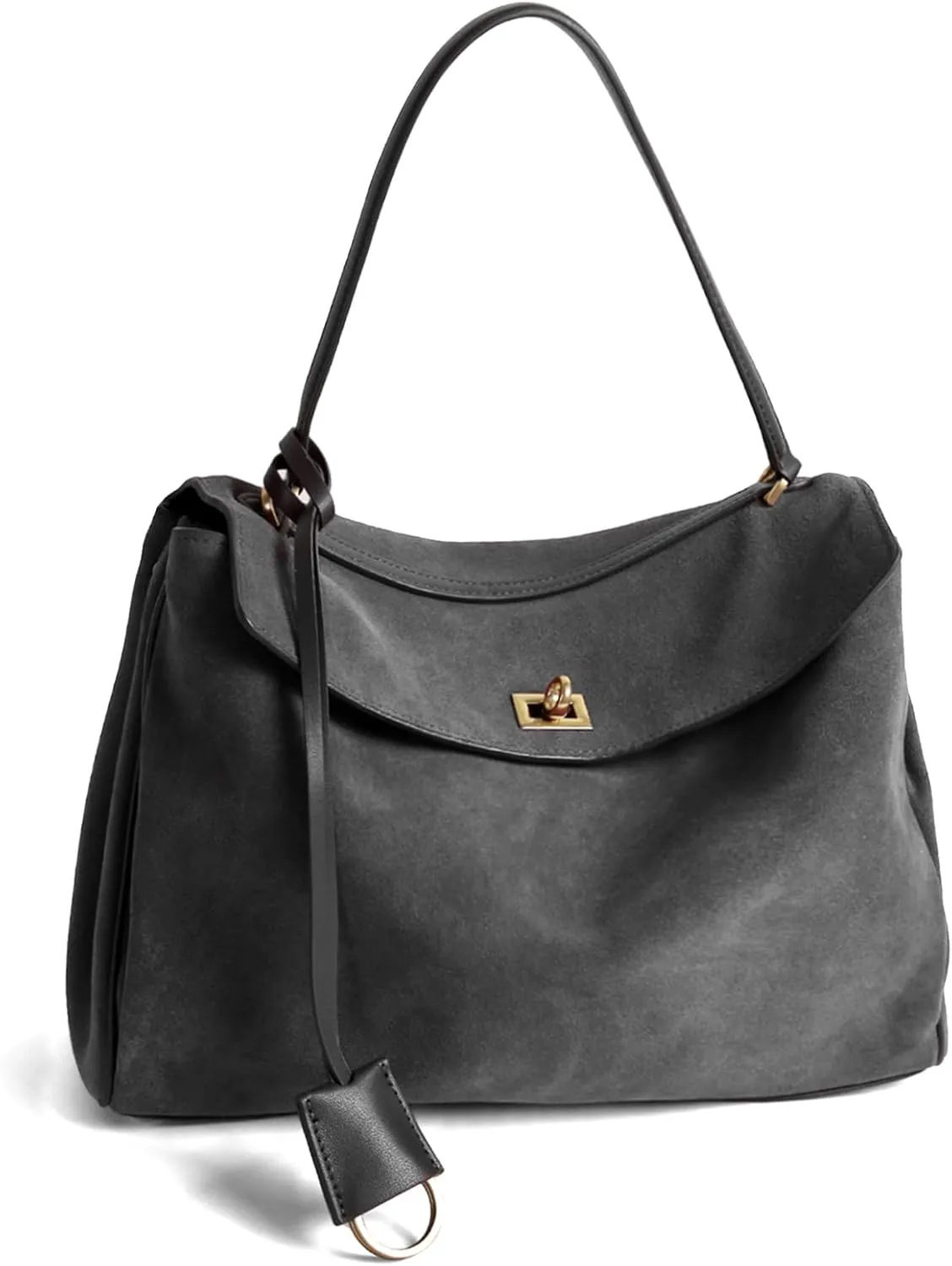 BOYATU Leather Suede Tote Bag for Women: Genuine Leather Shoulder Handbag - Large Suede Purse Satchel Bag