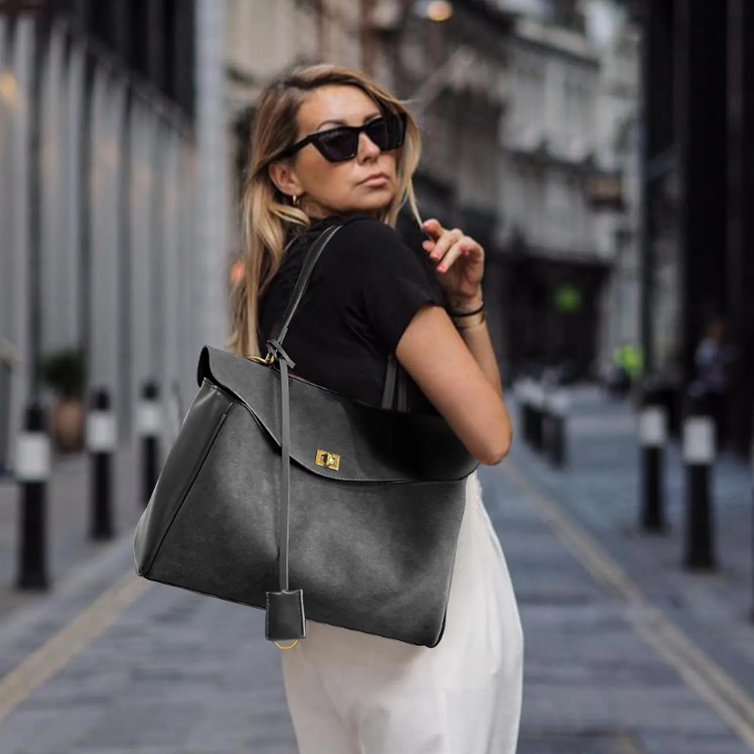 BOYATU Leather Suede Tote Bag for Women: Genuine Leather Shoulder Handbag - Large Suede Purse Satchel Bag