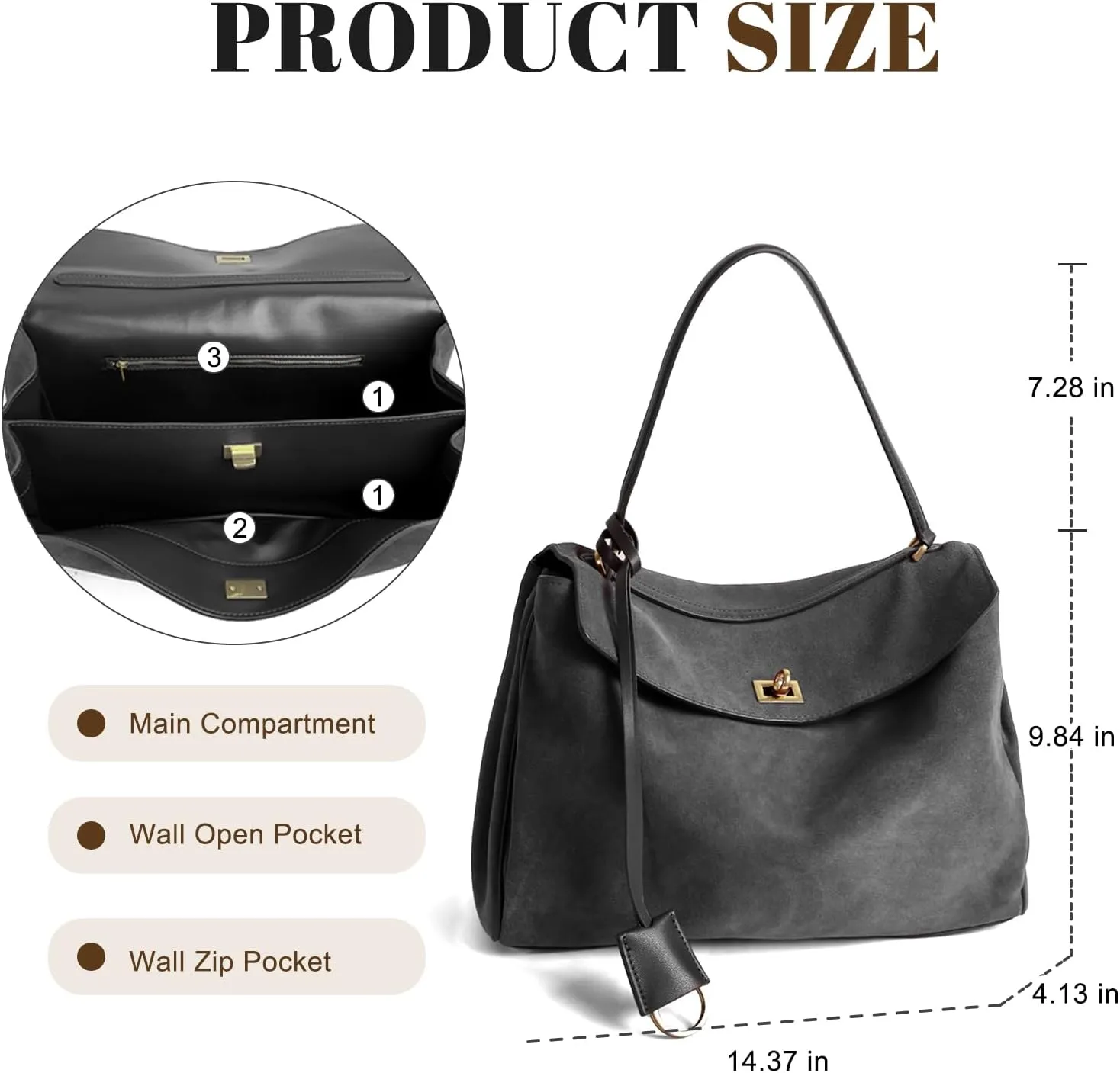 BOYATU Leather Suede Tote Bag for Women: Genuine Leather Shoulder Handbag - Large Suede Purse Satchel Bag