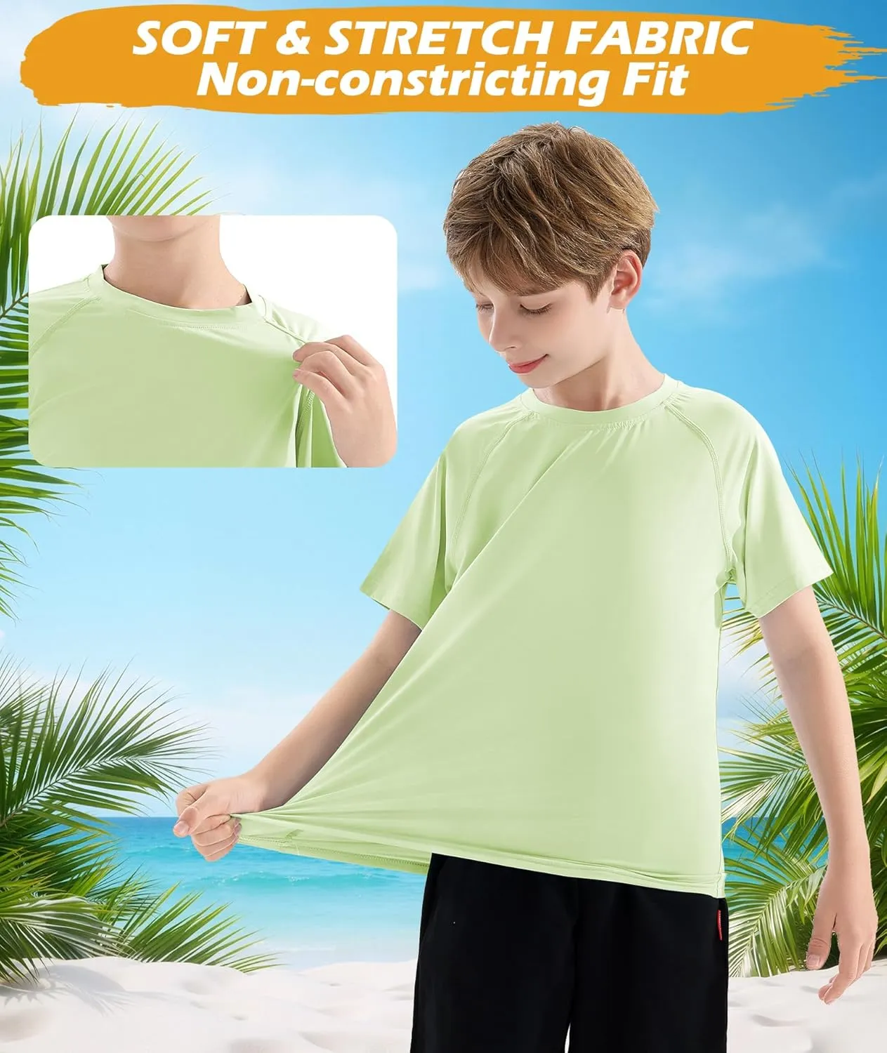 Boys Swim Shirt UPF 50  Kids Rash Guard Short Sleeve 3 Pack Youth Sun UV Protection SPF Water Fishing Top Shirts 5-18Y