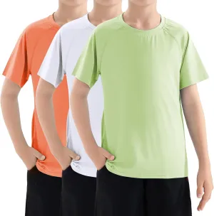 Boys Swim Shirt UPF 50  Kids Rash Guard Short Sleeve 3 Pack Youth Sun UV Protection SPF Water Fishing Top Shirts 5-18Y