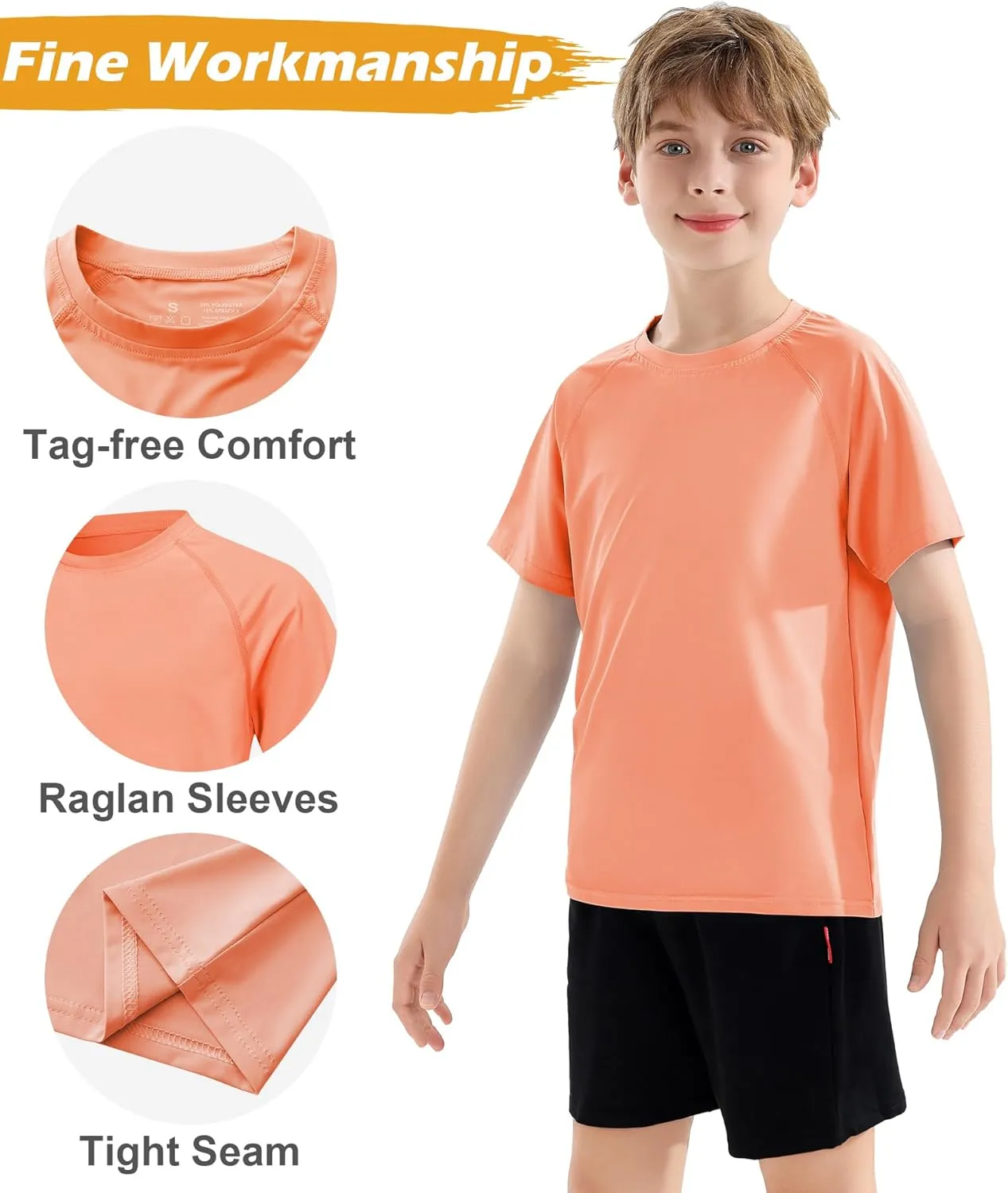 Boys Swim Shirt UPF 50  Kids Rash Guard Short Sleeve 3 Pack Youth Sun UV Protection SPF Water Fishing Top Shirts 5-18Y