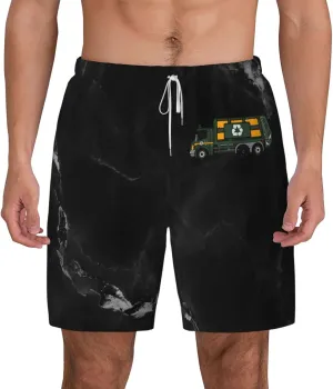 Breathable Men's Swim Garbage Truck Vector Shorts with Adjustable Waist