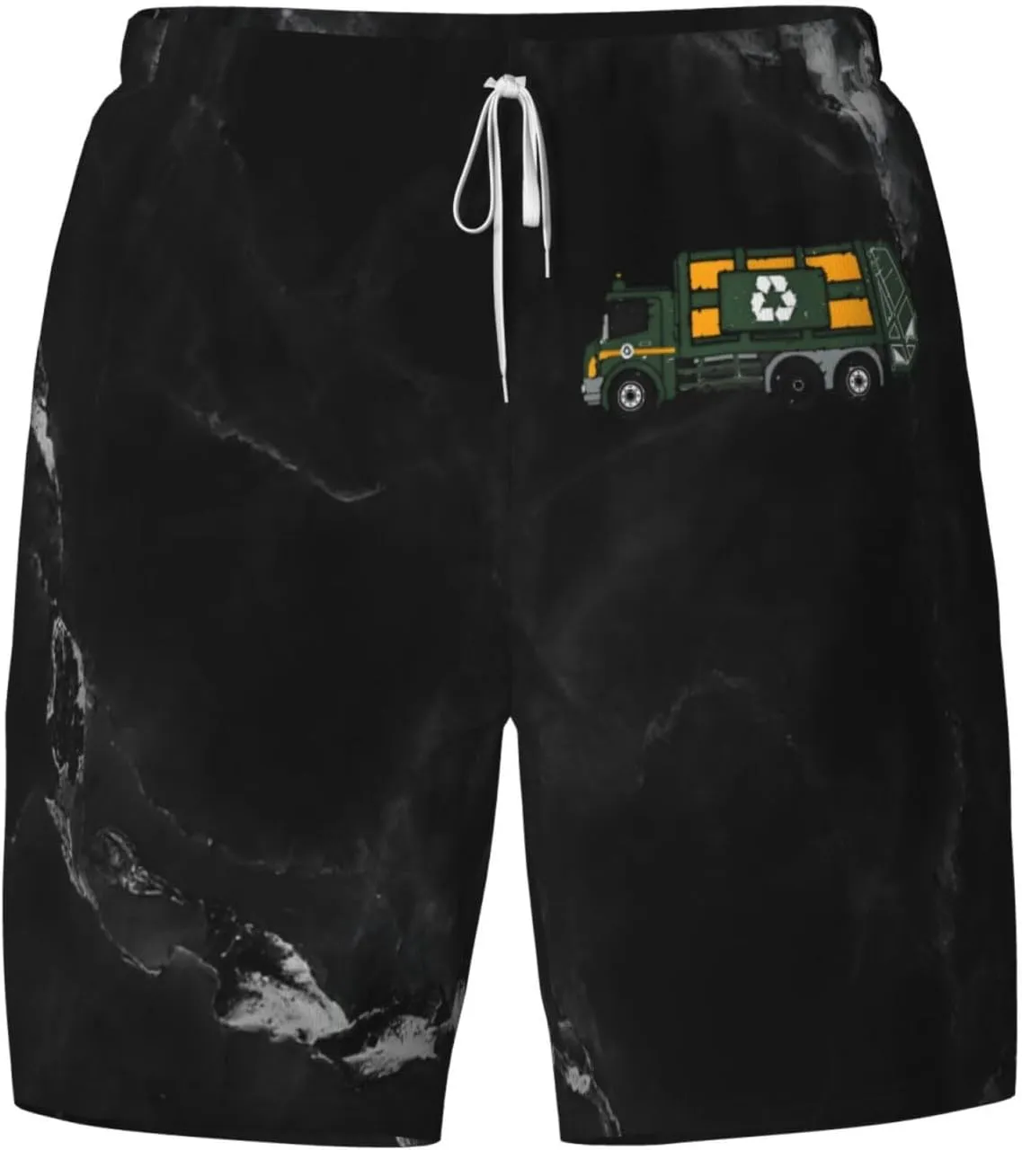 Breathable Men's Swim Garbage Truck Vector Shorts with Adjustable Waist