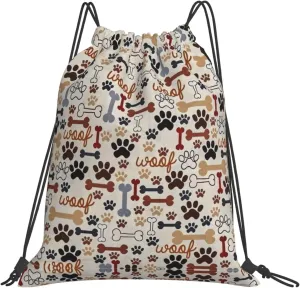 BREAUX Bone and paw print print Leisure drawstring backpack, fitness bag, foldable fit for sports travel and daily use