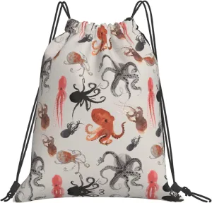 BREAUX Color octopus print Leisure drawstring backpack, fitness bag, foldable fit for sports travel and daily use