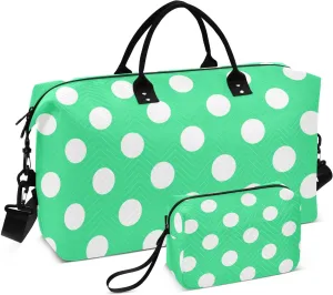 Bright Green Polka Dot Sports Gym Bag for Women Men Travel Duffel Bag Weekend Overnight Carry on Bag with Toiletry Bag Workout Dance Bag for Swimming Yoga Workout Plane Hospital