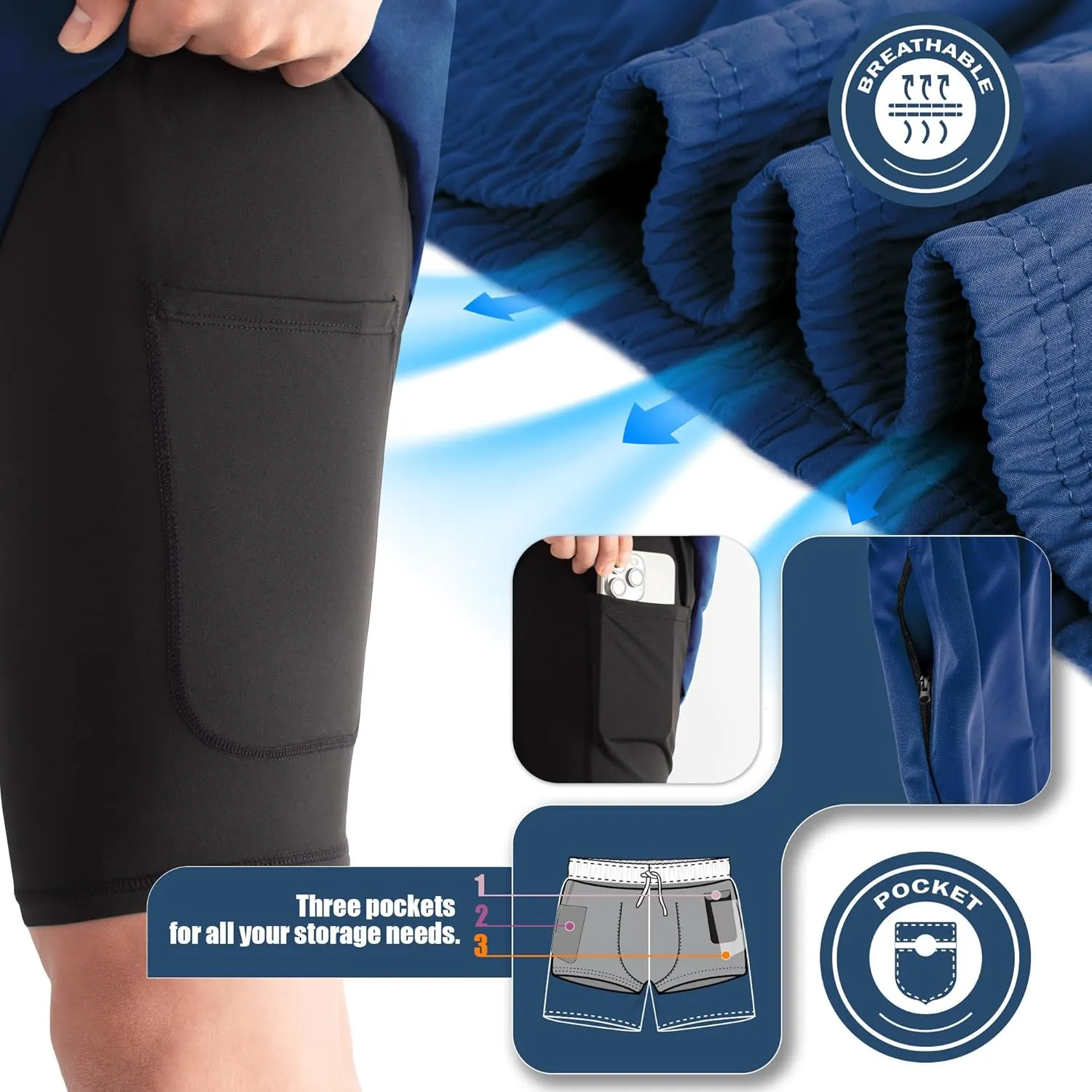 BRISIRA Big and Tall Athletic Shorts for Men 2 in 1 Gym Running Workout Shorts with Zipper Pockets XL-6XL