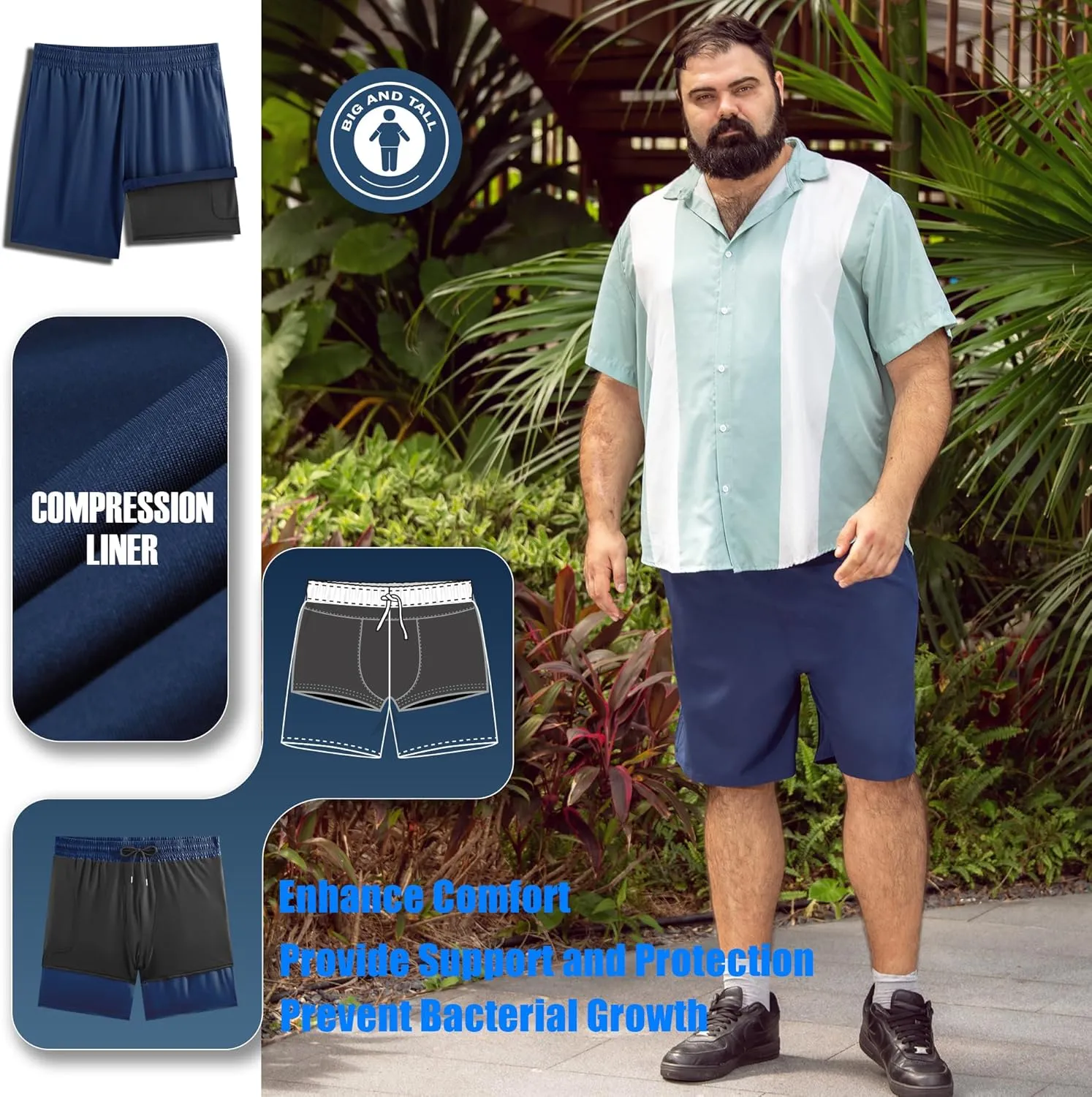 BRISIRA Big and Tall Athletic Shorts for Men 2 in 1 Gym Running Workout Shorts with Zipper Pockets XL-6XL