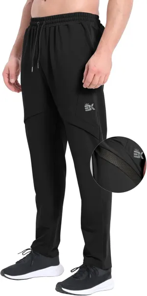 BROKIG Mens Inmesh Sweatpants Open Bottom, Cotton Athletic Workout Pants Drawstring Casual Gym Joggers with Pockets