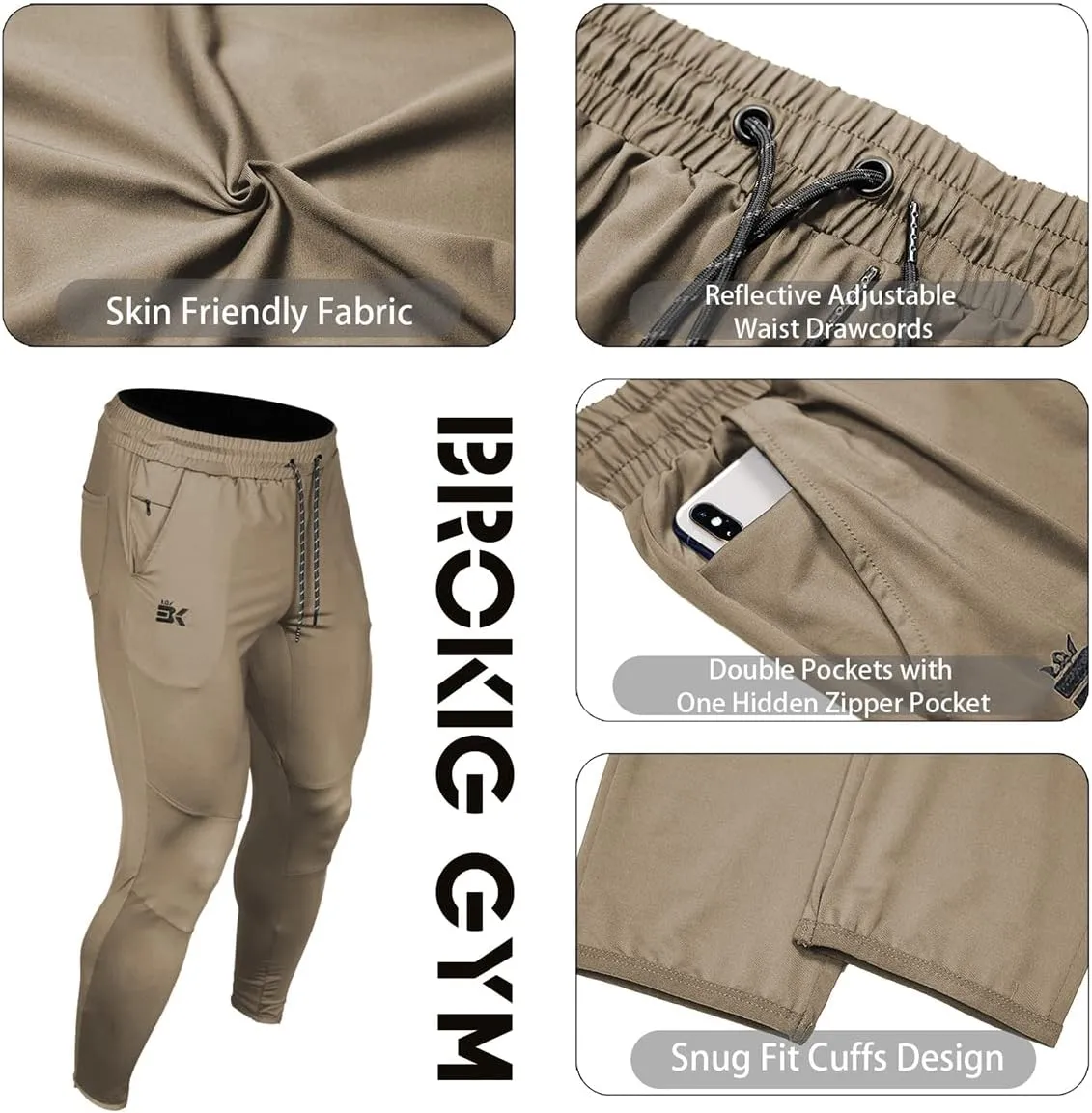 BROKIG Mens Lightweight Gym Jogger Pants,Men's Workout Sweatpants with Zip Pocket