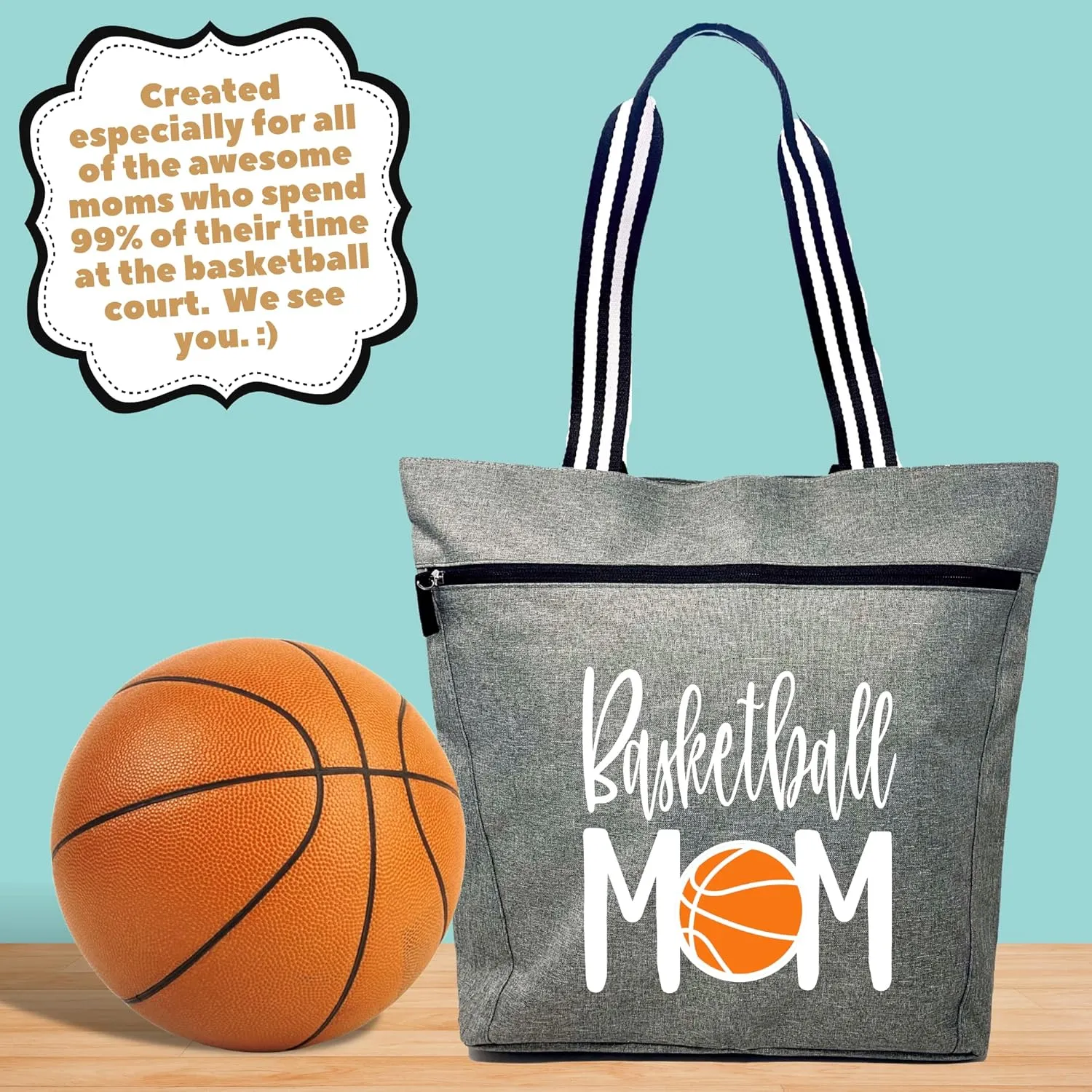 Brooke & Jess Designs Sports Mom Large Zippered Tote Bag with Pockets for Women