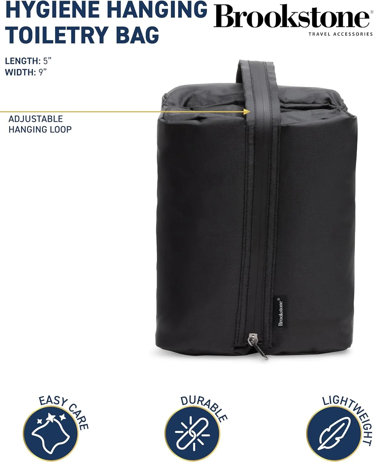 Brookstone Travel Toiletries Bag with Hanging Hook - Large Multi Functional Carrying Toiletry Pouch for Vacations, Airplanes, Trains, Buses, and Cars, Black Cube