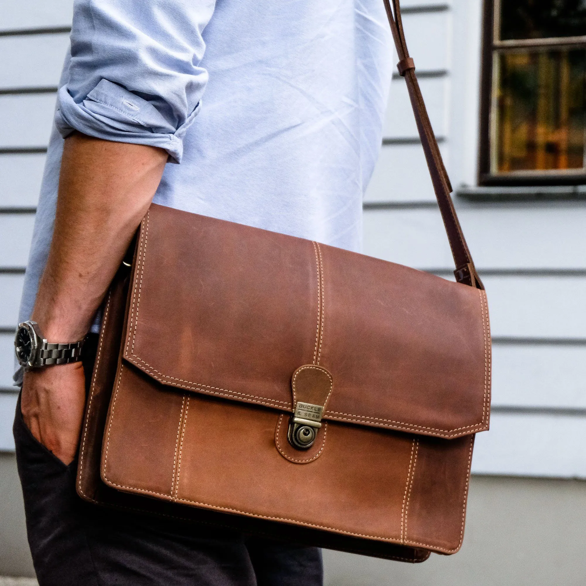 Buckle & Seam 13"Leather Laptop Satchel Bag – CARA