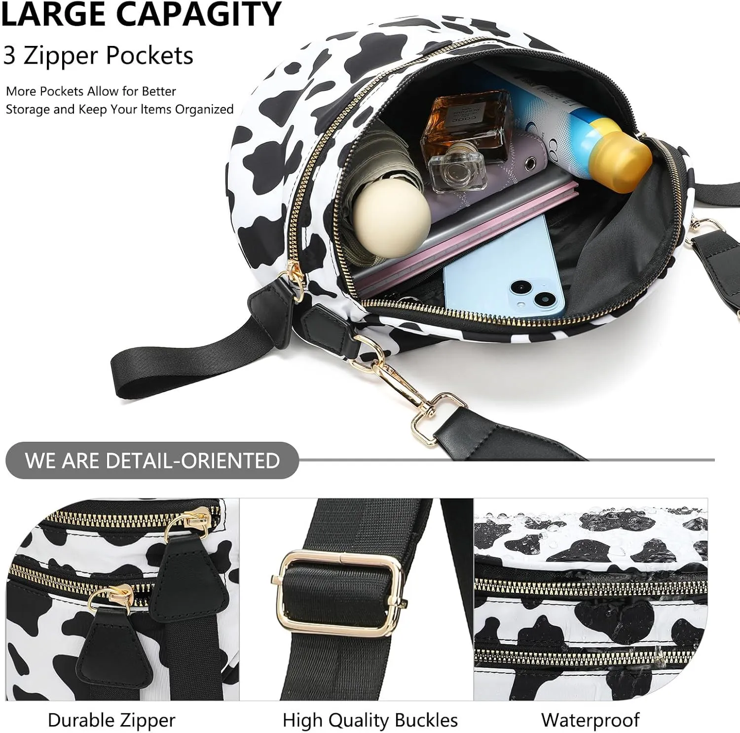 Bum Bags for Women Crossbody, Black And White Nylon Checkered Crossbody Bum Bag, Spacious Checkered Purse (Khaki)