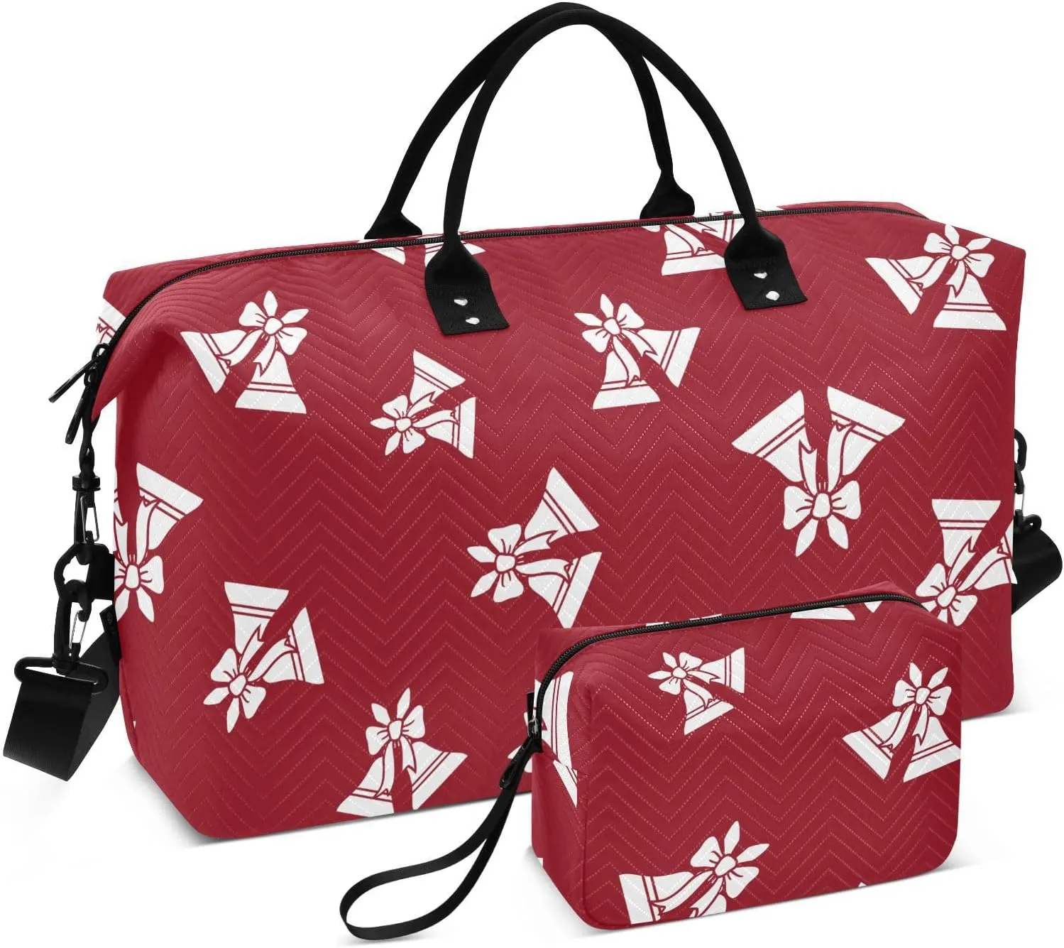 Burbuja Travel Duffel Bag for Women, Christmas Jingle Bells Weekender Overnight Bag Shoulder Carry On Tote Bag with Trolley Sleeve, Gym Bag with Toiletry Bag, Large Size