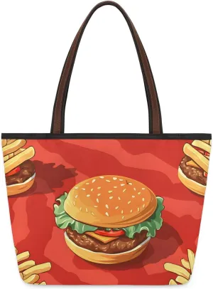 Burger Food Patterns Tote Bag for Women Womens Handbags Tote Bag for Work Shopping Travel Beach