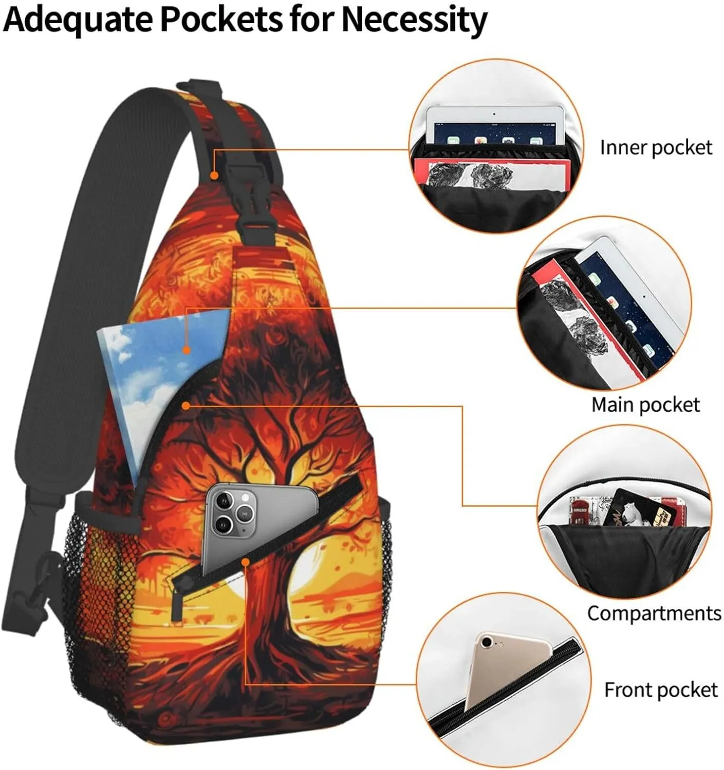 Burning Tree Of Life Sling Bag Backpack For Men Cross Chest Bag Crossbody Shoulder Bag Travel Hiking Daypack