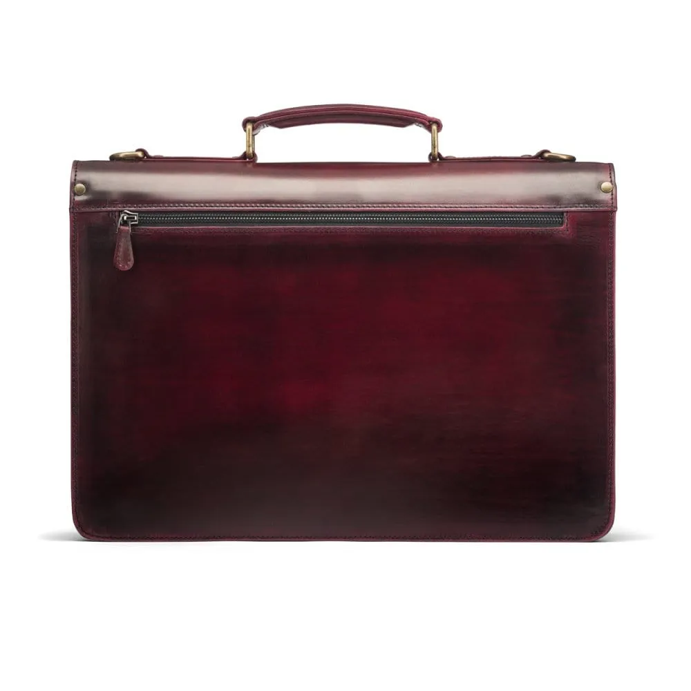 Burnished Harvard Leather Briefcase - Burgundy
