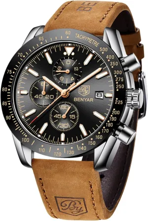 BY BENYAR Watch for Men Analog Quartz Chronograph Waterproof Luminous Designer Mens Wrist Watches Business Work Sport Casual Dress Watch with Silicone Strap Elegant Gifts for Men