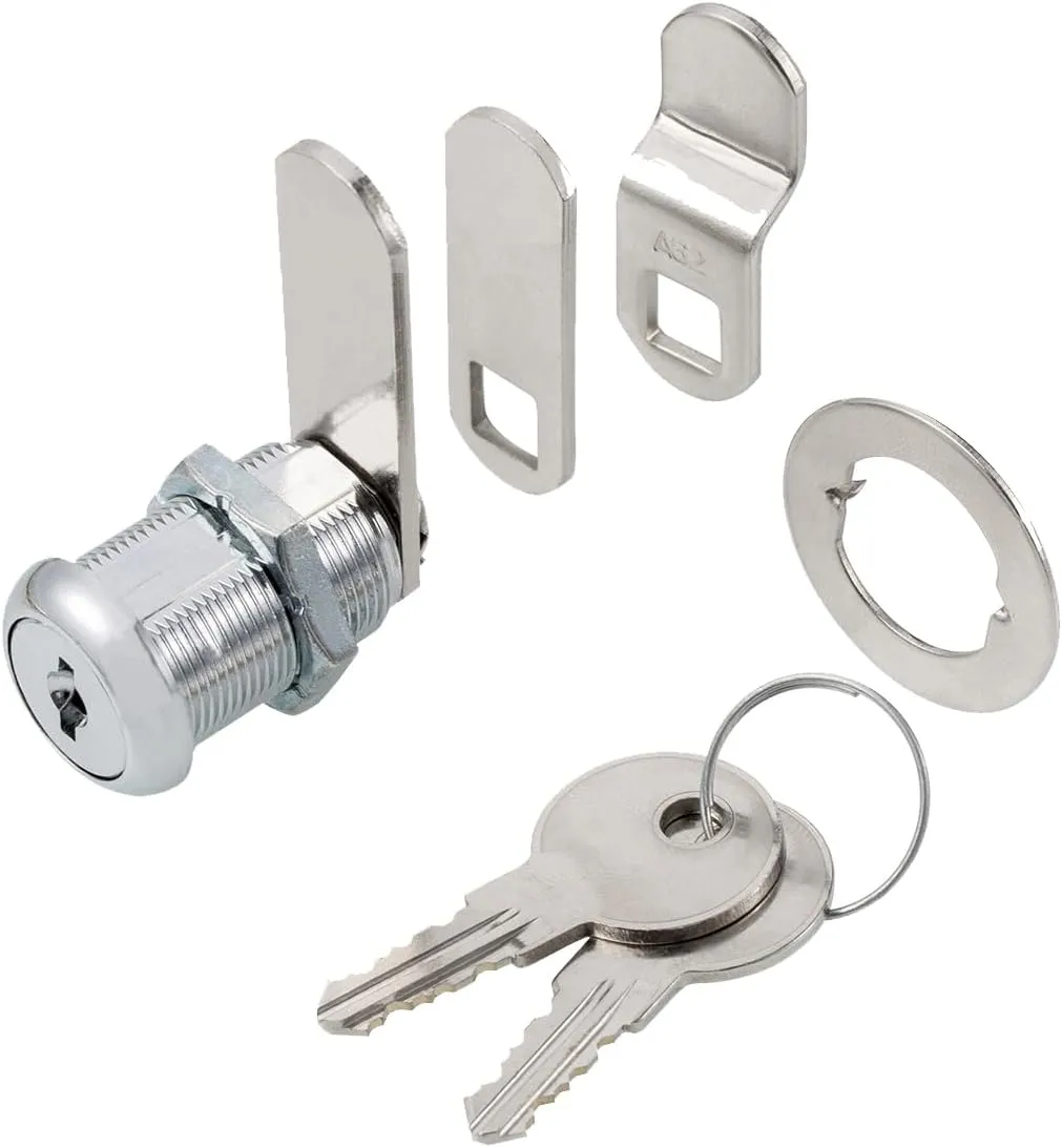 Cabinet Cam Locks Keyed Alike, 1” Cylinder Cam Locks for Tool Box RV Compartment Mailbox Vending Machine Drawer File Cabinet, Fits 3/4” Max Panel Thickness, Chrome Finish with 3 Cams and 2 Keys