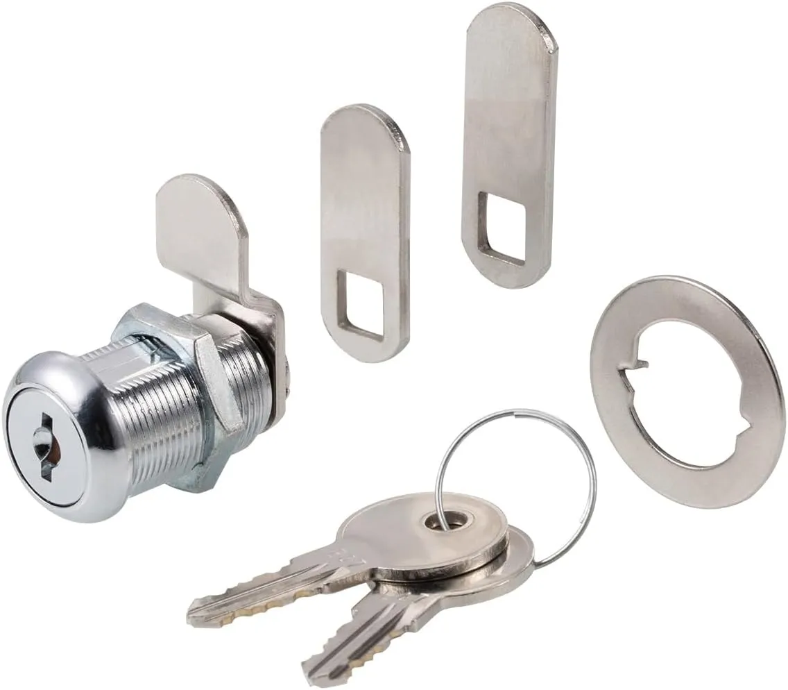 Cabinet Cam Locks Keyed Alike, 1” Cylinder Cam Locks for Tool Box RV Compartment Mailbox Vending Machine Drawer File Cabinet, Fits 3/4” Max Panel Thickness, Chrome Finish with 3 Cams and 2 Keys