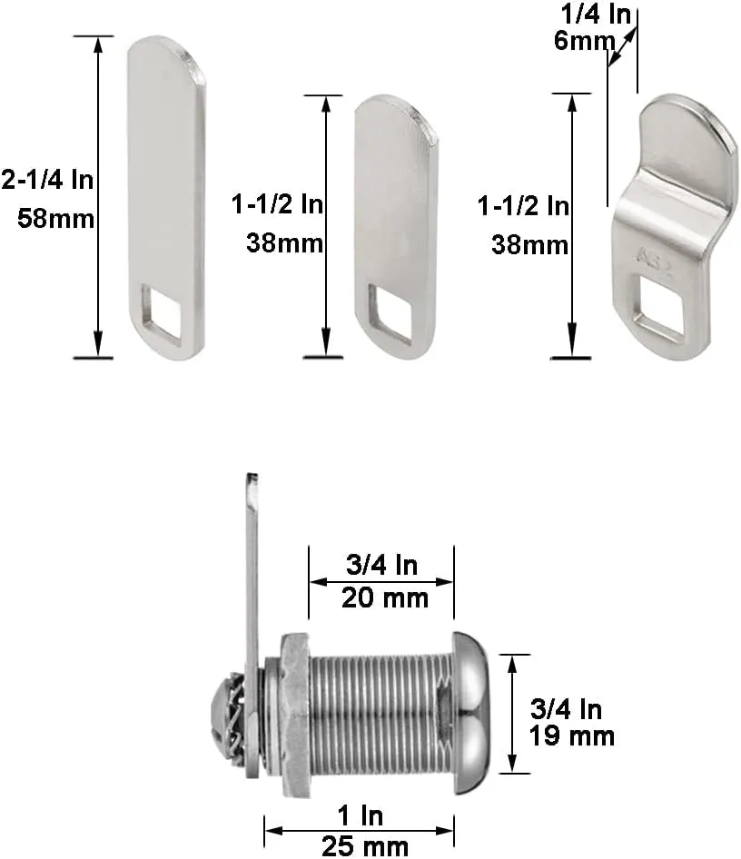 Cabinet Cam Locks Keyed Alike, 1” Cylinder Cam Locks for Tool Box RV Compartment Mailbox Vending Machine Drawer File Cabinet, Fits 3/4” Max Panel Thickness, Chrome Finish with 3 Cams and 2 Keys