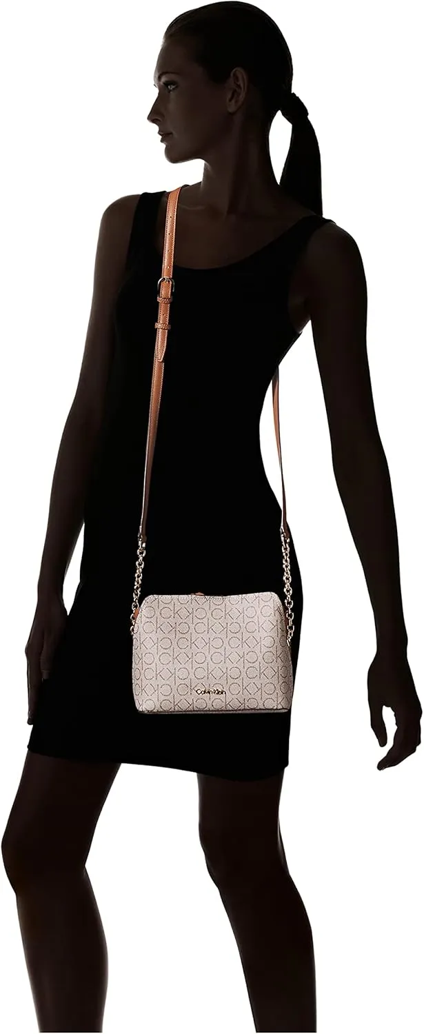 Calvin Klein Women's Hailey Signature Triple Compartment Chain Crossbody
