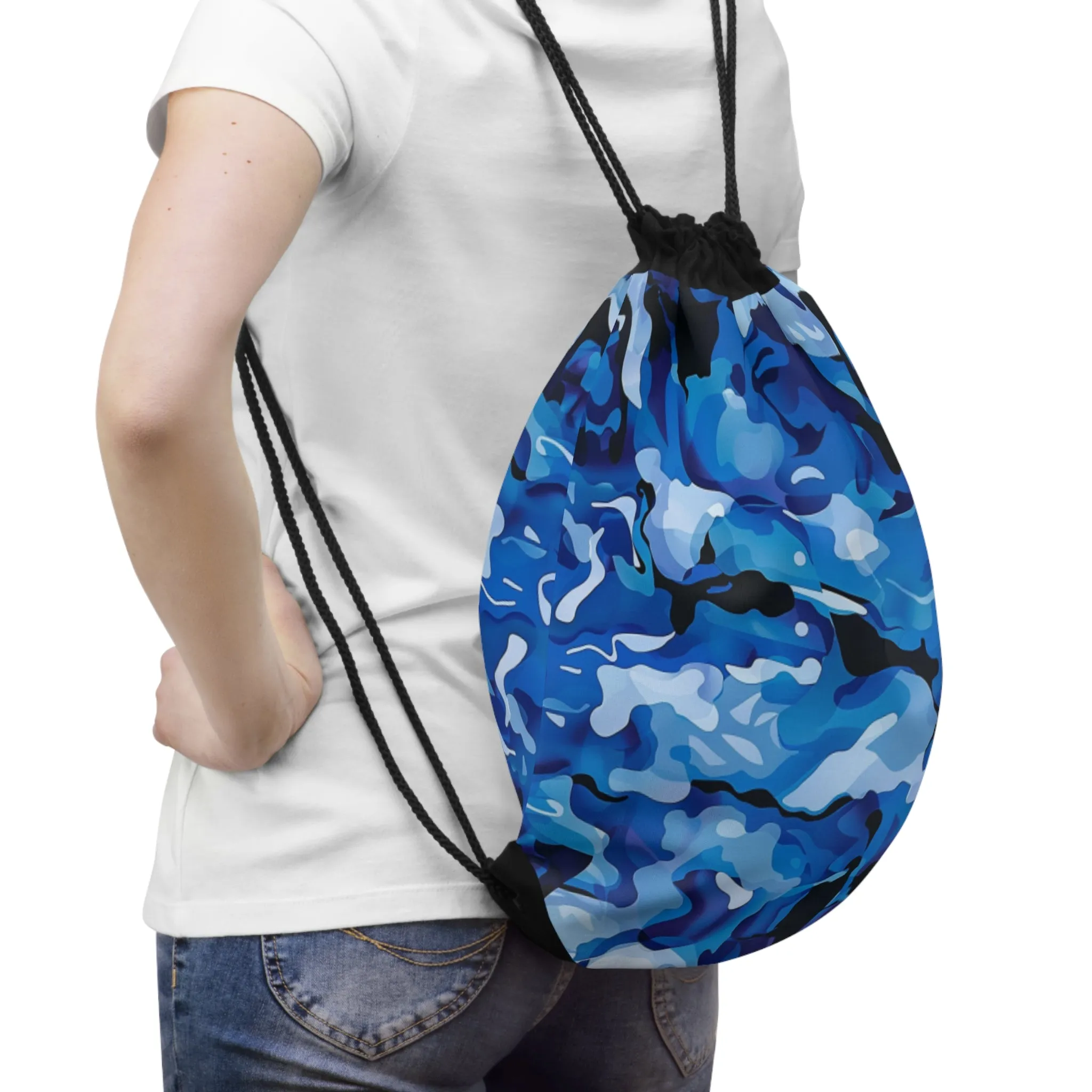 Camo Blue Drawstring Bag