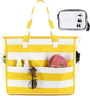 CAMTOP Waterproof Beach Tote Bag for Women Girls with Zipper Foldable Sandproof Pool Swim Bag Travel Carry On Gym