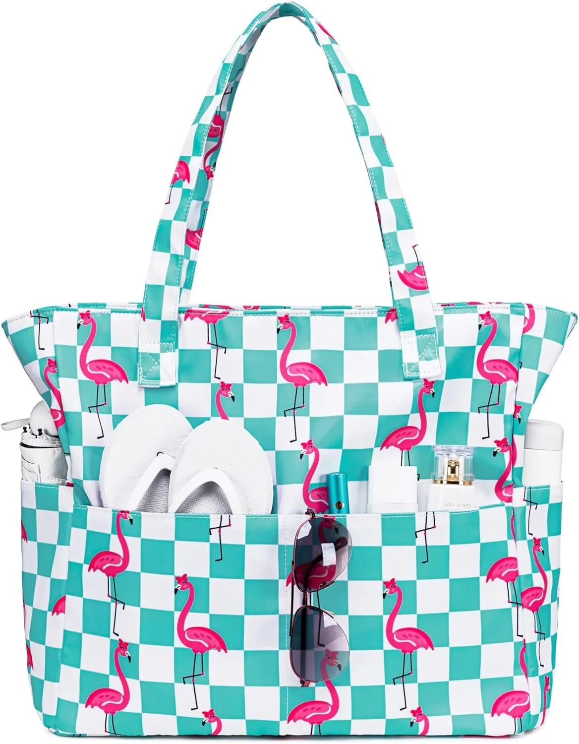CAMTOP Waterproof Beach Tote Bag for Women Girls with Zipper Foldable Sandproof Pool Swim Bag Travel Carry On Gym