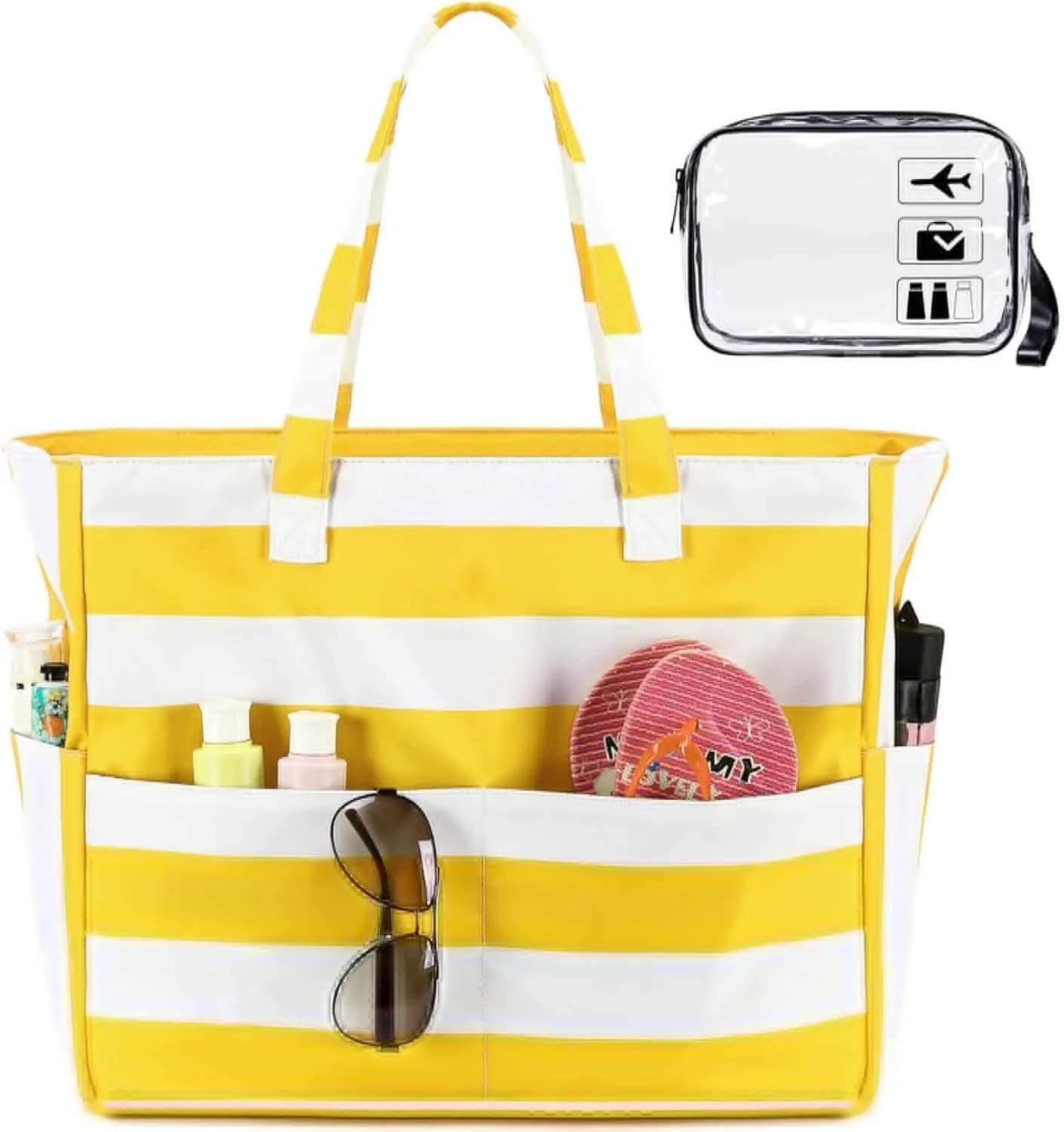 CAMTOP Waterproof Beach Tote Bag for Women Girls with Zipper Foldable Sandproof Pool Swim Bag Travel Carry On Gym