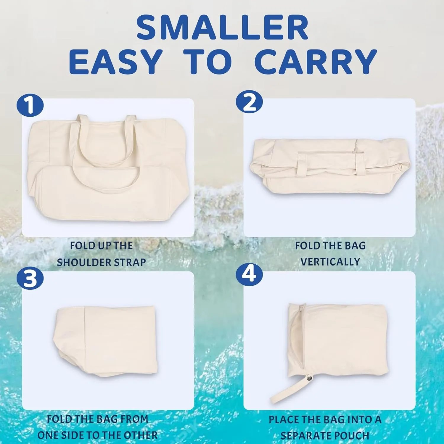 CAMTOP Waterproof Beach Tote Bag for Women Girls with Zipper Foldable Sandproof Pool Swim Bag Travel Carry On Gym