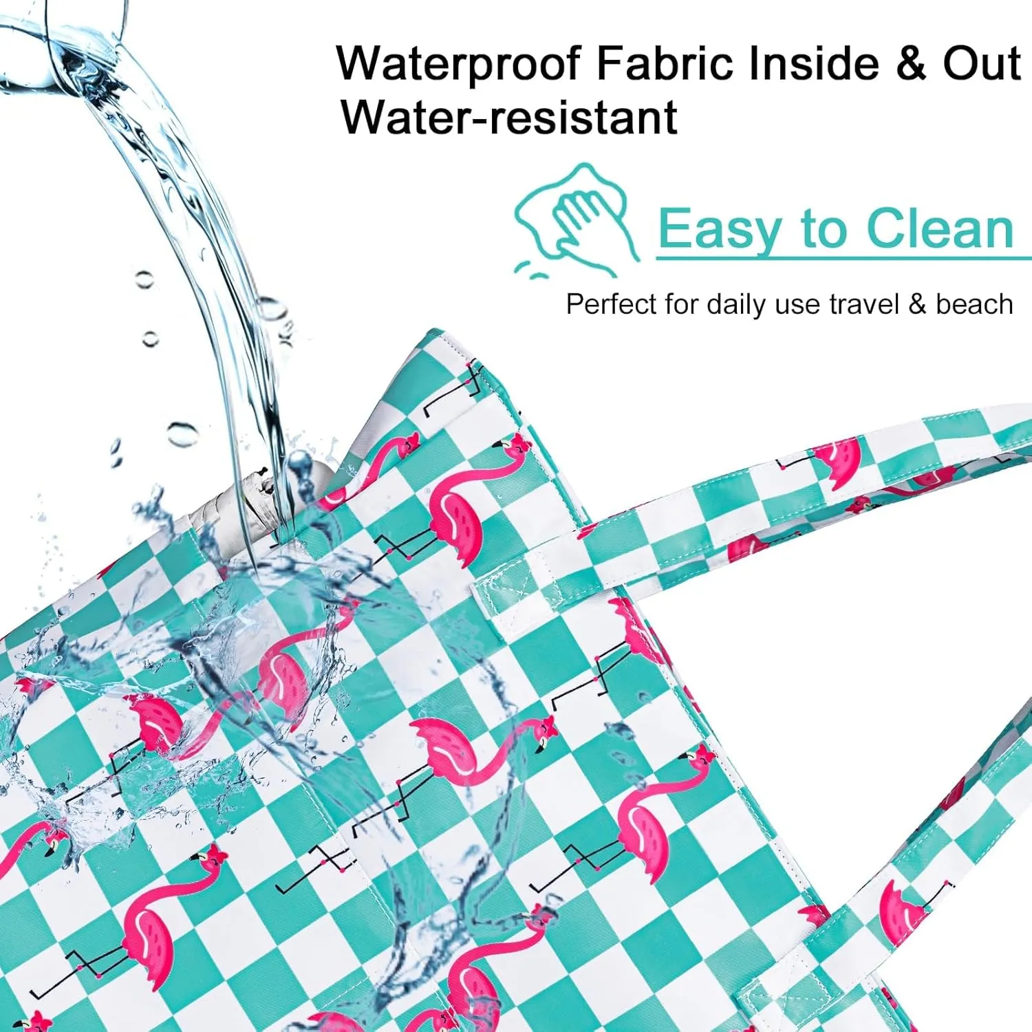 CAMTOP Waterproof Beach Tote Bag for Women Girls with Zipper Foldable Sandproof Pool Swim Bag Travel Carry On Gym
