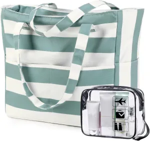 CAMTOP Waterproof Beach Tote Bag for Women Girls with Zipper Foldable Sandproof Pool Swim Bag Travel Carry On Gym
