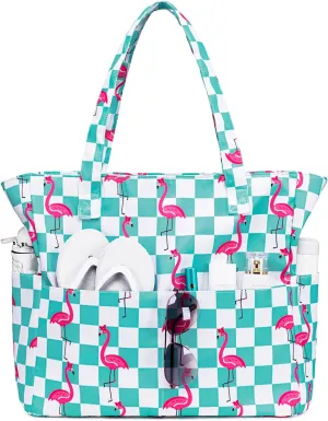 CAMTOP Waterproof Beach Tote Bag for Women Girls with Zipper Foldable Sandproof Pool Swim Bag Travel Carry On Gym