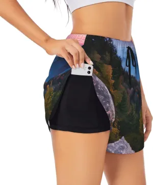 Canadian Smokey Mountain Cliff Women's Athletic Shorts, Ideal for Yoga, Gym, Tennis & Lounge - Flowy, Mid-Waisted, Quick-Dry, Lightweight Black, XX-Large