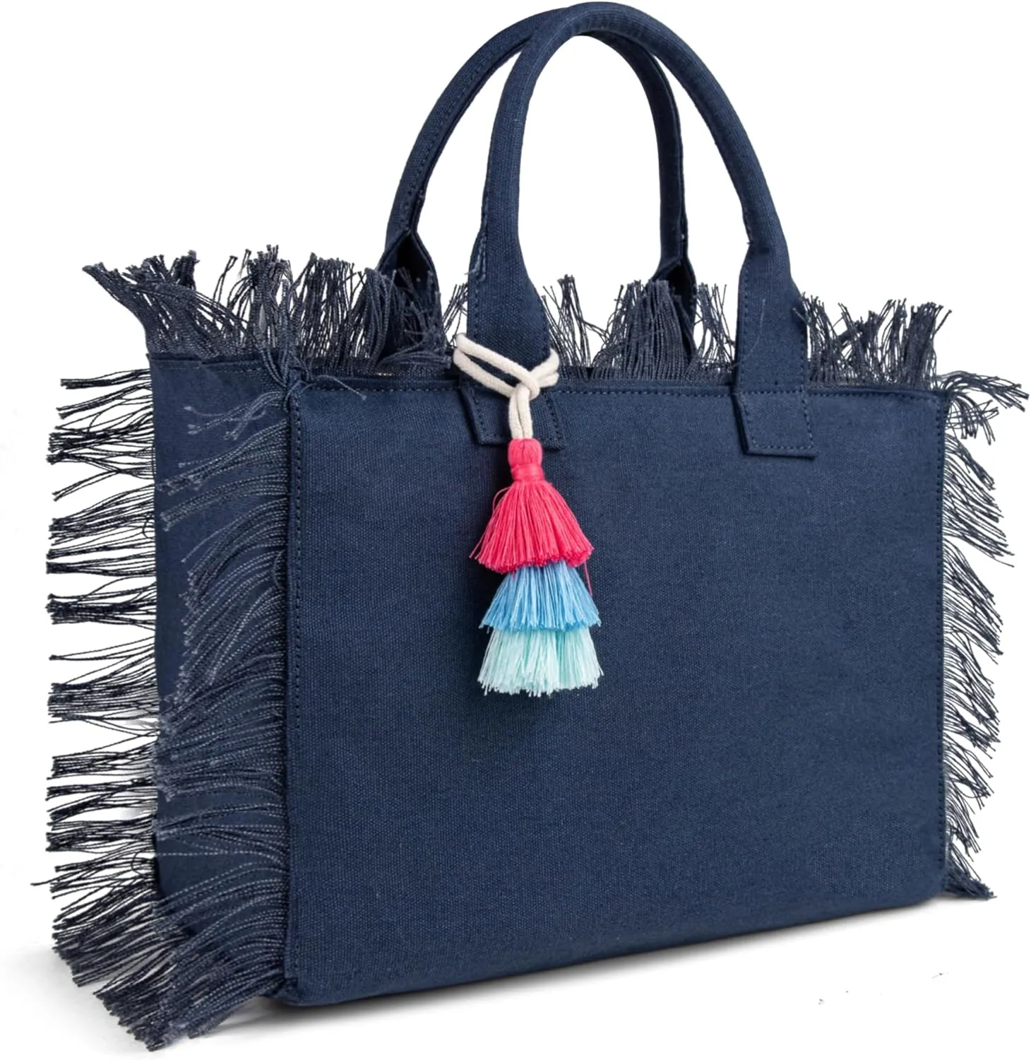 Canvas Tote Bag for Women with Tassel, Shoulder Bag Top Handle handbag with Zipper Closure for Work Travel Beach Gym Shopping