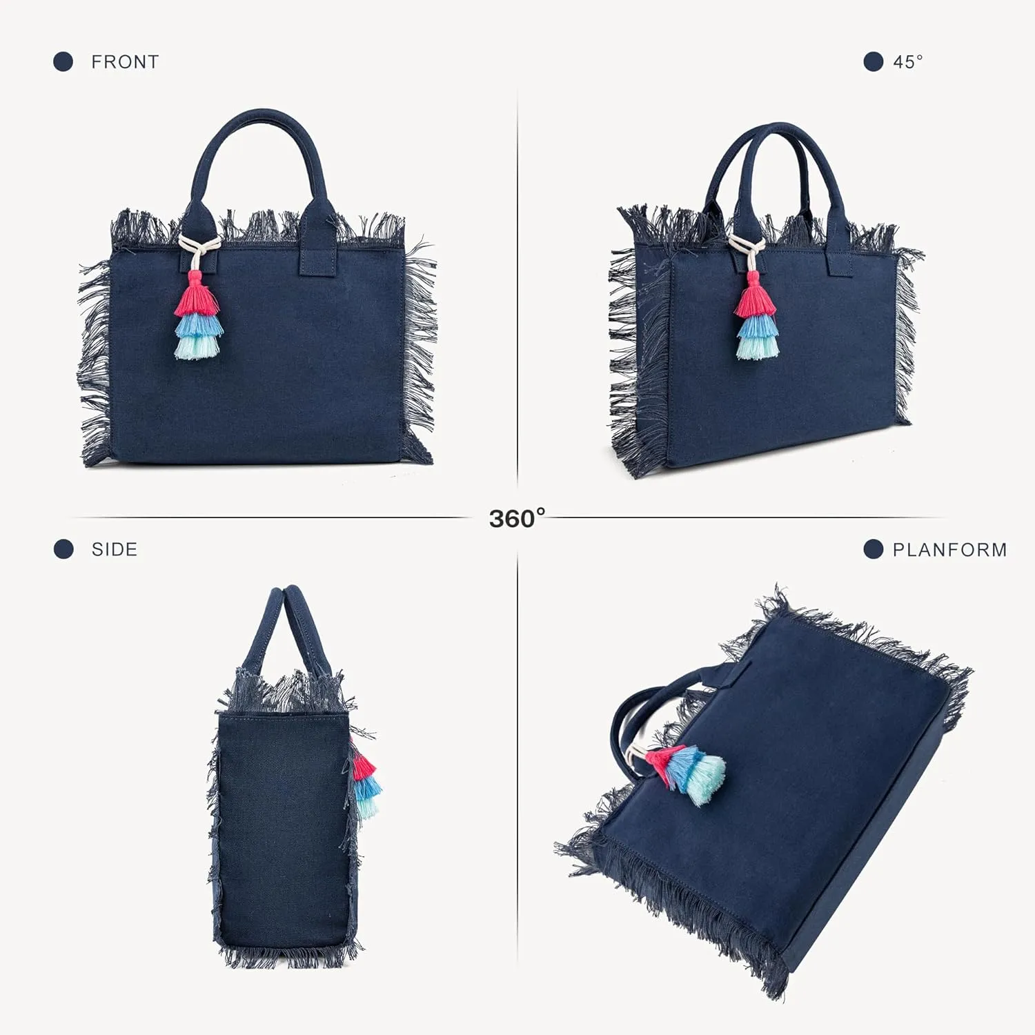 Canvas Tote Bag for Women with Tassel, Shoulder Bag Top Handle handbag with Zipper Closure for Work Travel Beach Gym Shopping