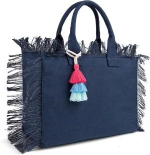 Canvas Tote Bag for Women with Tassel, Shoulder Bag Top Handle handbag with Zipper Closure for Work Travel Beach Gym Shopping