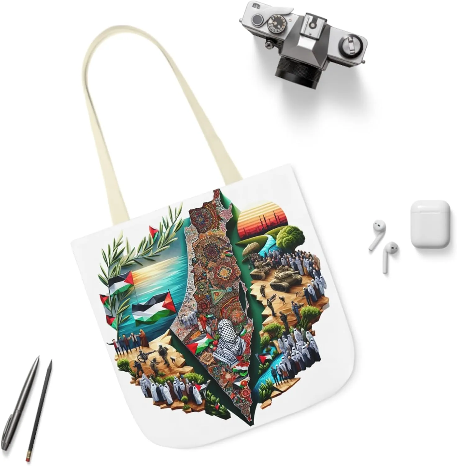 Canvas Tote Bag, Free Palestine Map Flag Keffiyeh, Activist Shoulder Bag, Protest Tote, Political Statement Tote, Market Bag