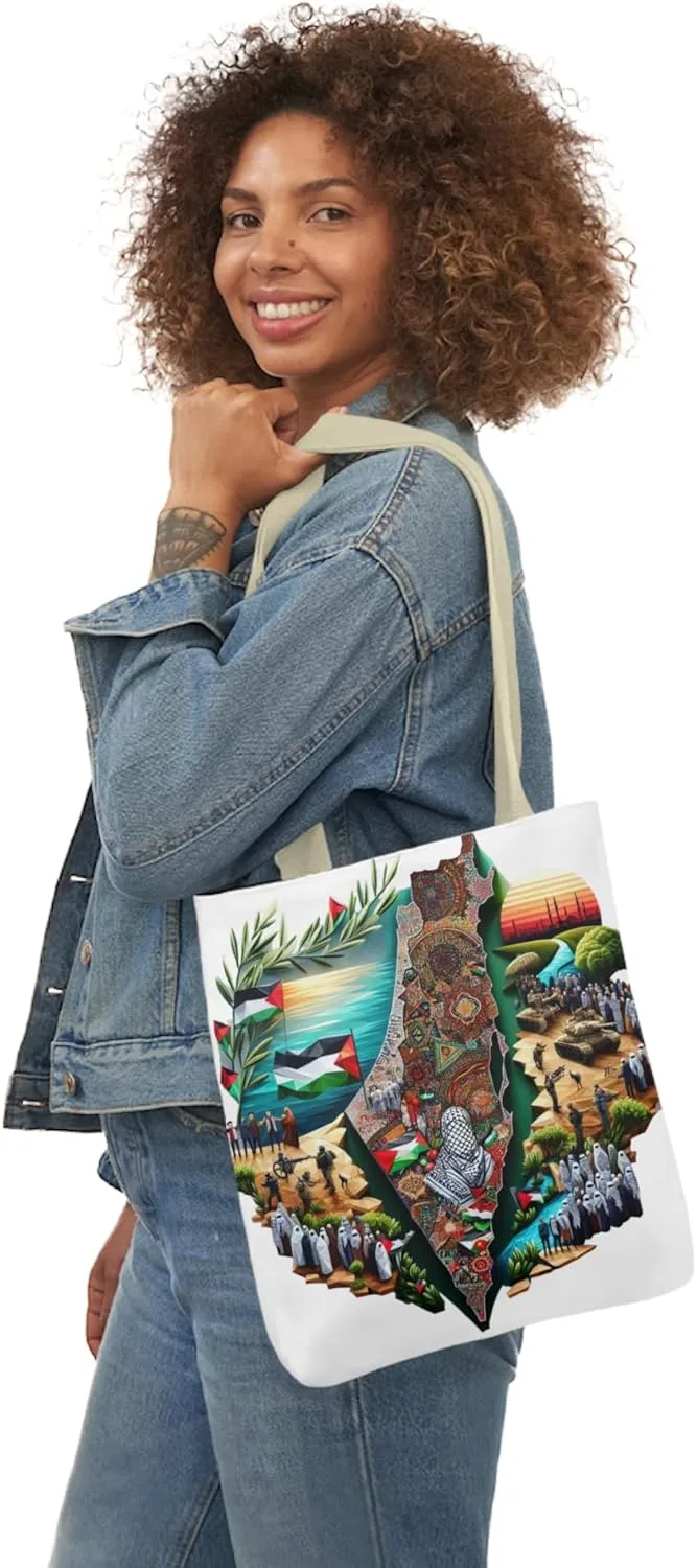 Canvas Tote Bag, Free Palestine Map Flag Keffiyeh, Activist Shoulder Bag, Protest Tote, Political Statement Tote, Market Bag