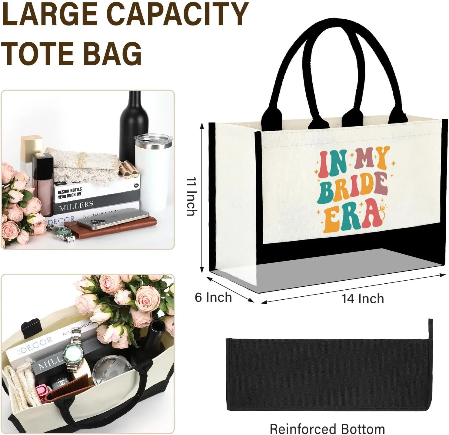 Canvas Tote Bag, In My Bride Era Gift for Wedding Bridal Shower Travel Tote Bags for Women