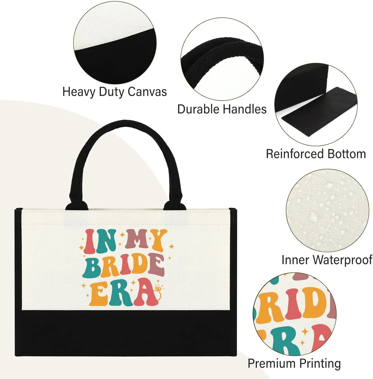 Canvas Tote Bag, In My Bride Era Gift for Wedding Bridal Shower Travel Tote Bags for Women