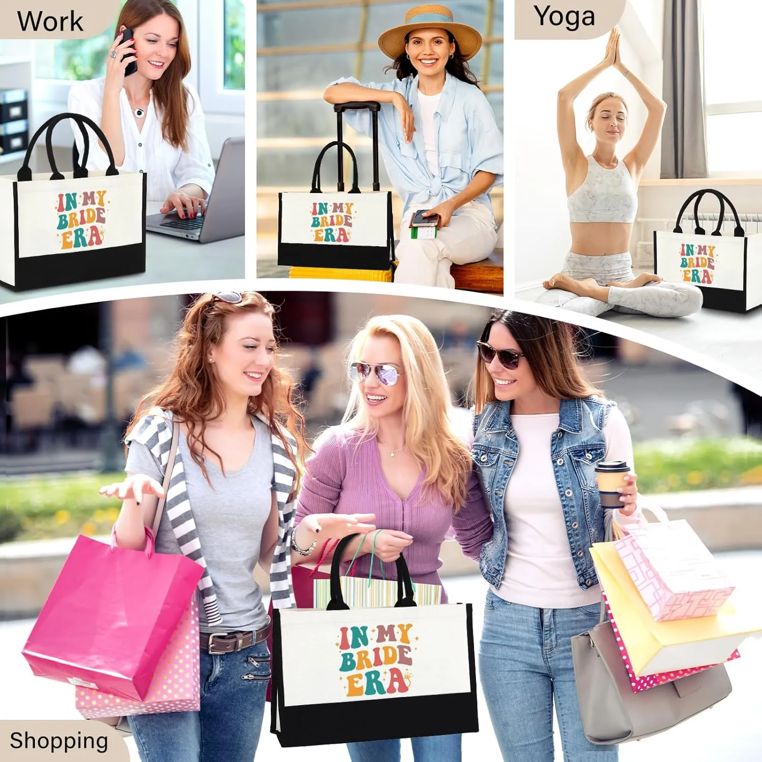 Canvas Tote Bag, In My Bride Era Gift for Wedding Bridal Shower Travel Tote Bags for Women