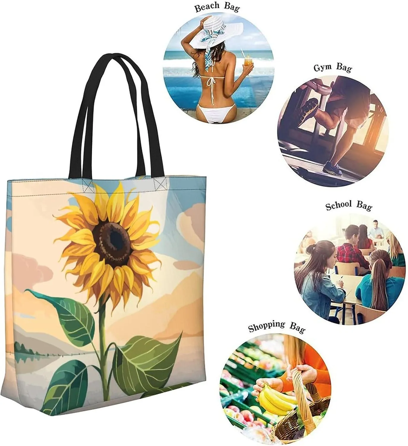 Canvas Tote Bag Large Casual Shoulder Bag for Women Handbag Reusable Beach Shopping Gym Picnic Travel Grocery Bag