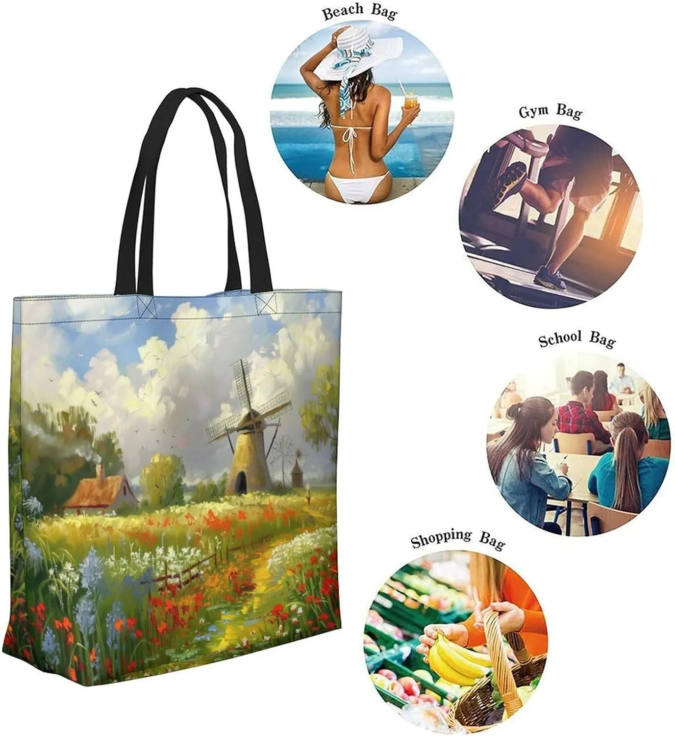 Canvas Tote Bag Large Women Casual Shoulder Bag Handbag Reusable Beach Shopping Grocery Bag For Outdoors