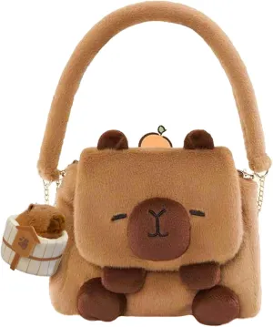 Capybara Plush Shoulder Bag Crossbody Y2K Cute Kawaii Tote Ita Bag 11 Inches Soft Plushie Purse for Daypack Gift (Brown)