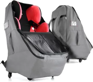 Car Seat Travel Bag with Wheels Heavy Duty Water-resistant Protective Cover for Airplane Travel & Storage Luggage Style Rolling Design, Padded Handle,Padded Adjustable Strap (Grey)